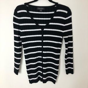 August Silk Ribbed Striped Ve Neck Top Size XL